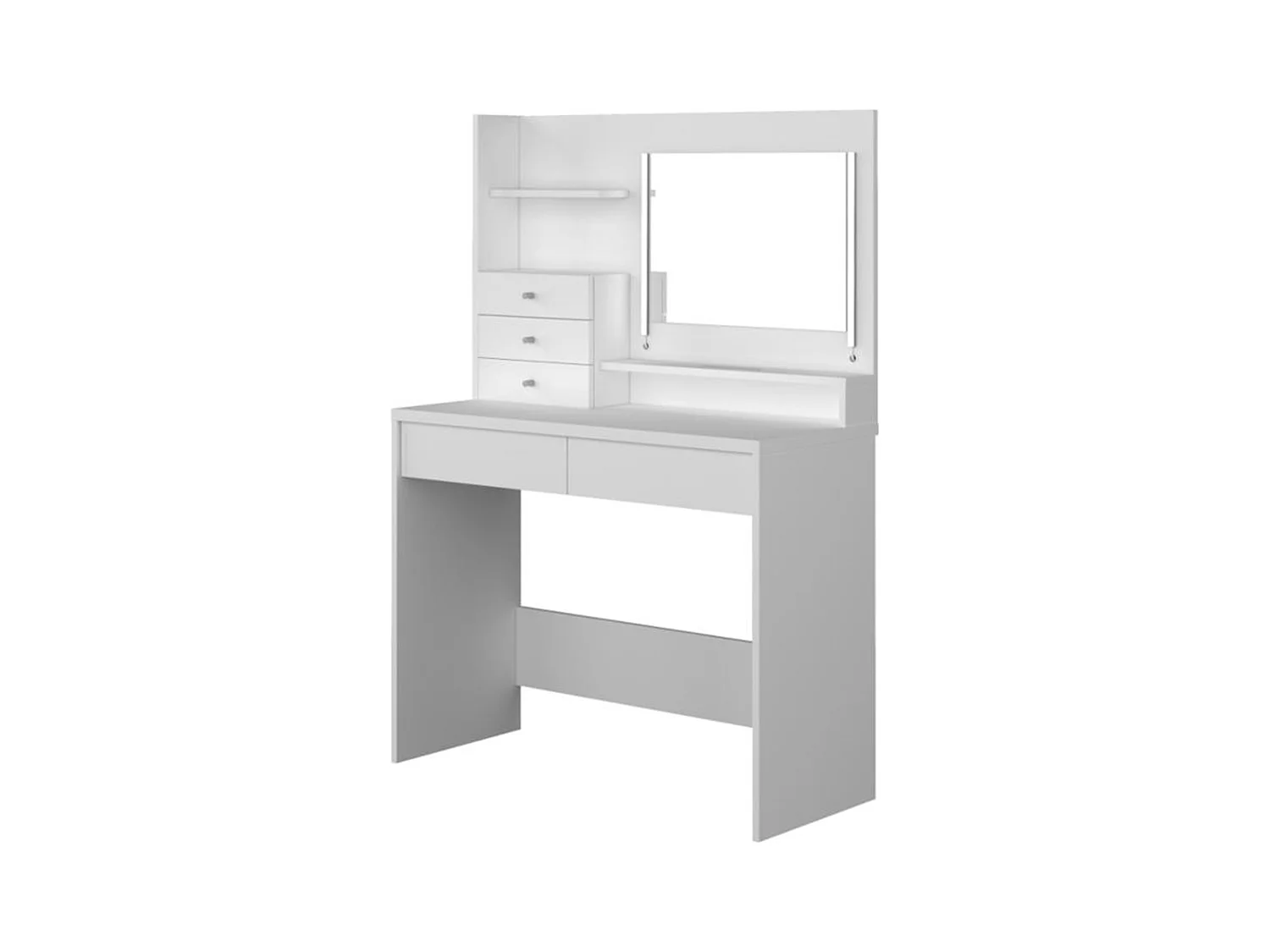 Toaletka GIULIANA - Lustro z diodami LED i schowki - Kolor biały