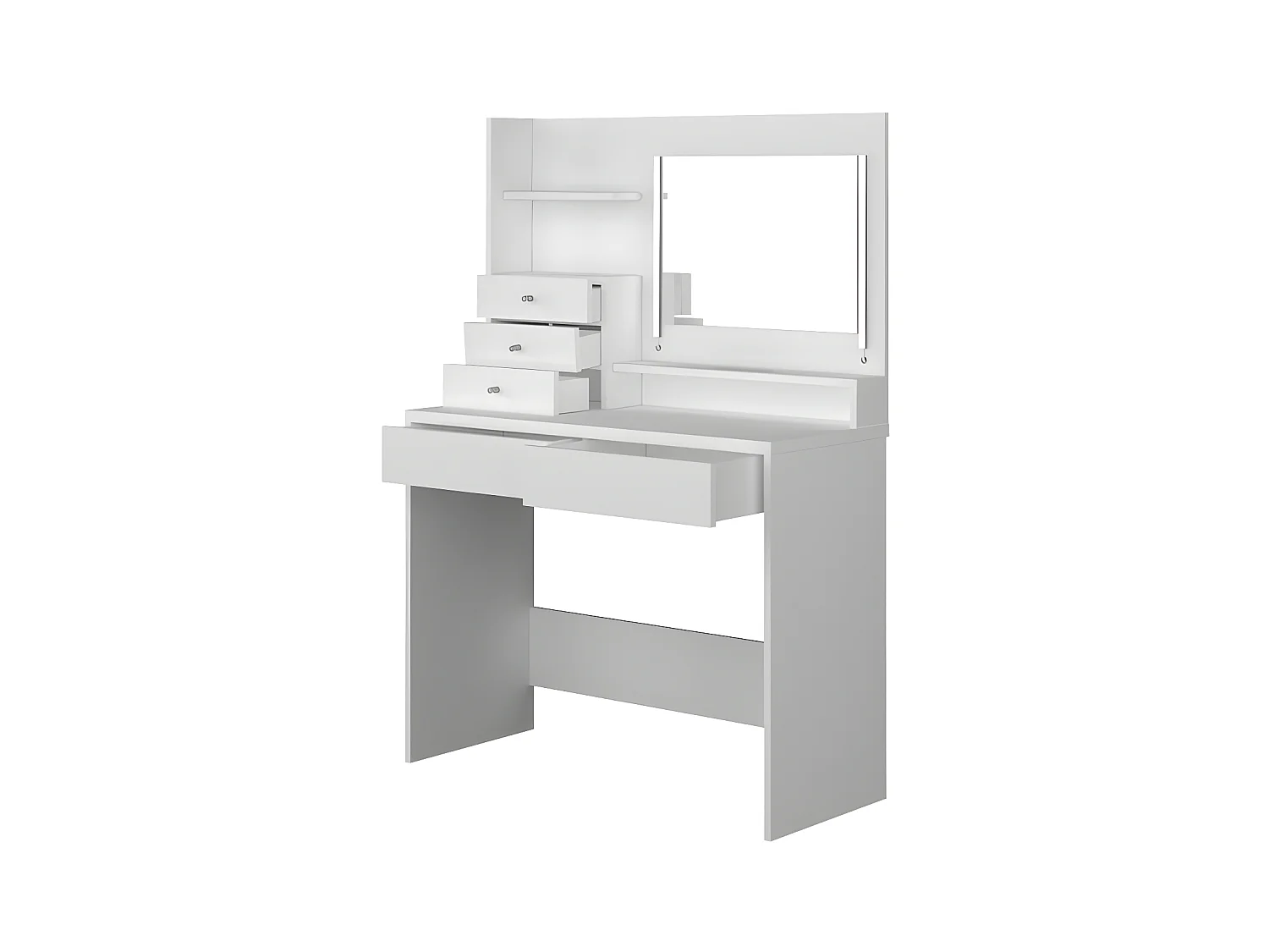 Toaletka GIULIANA - Lustro z diodami LED i schowki - Kolor biały