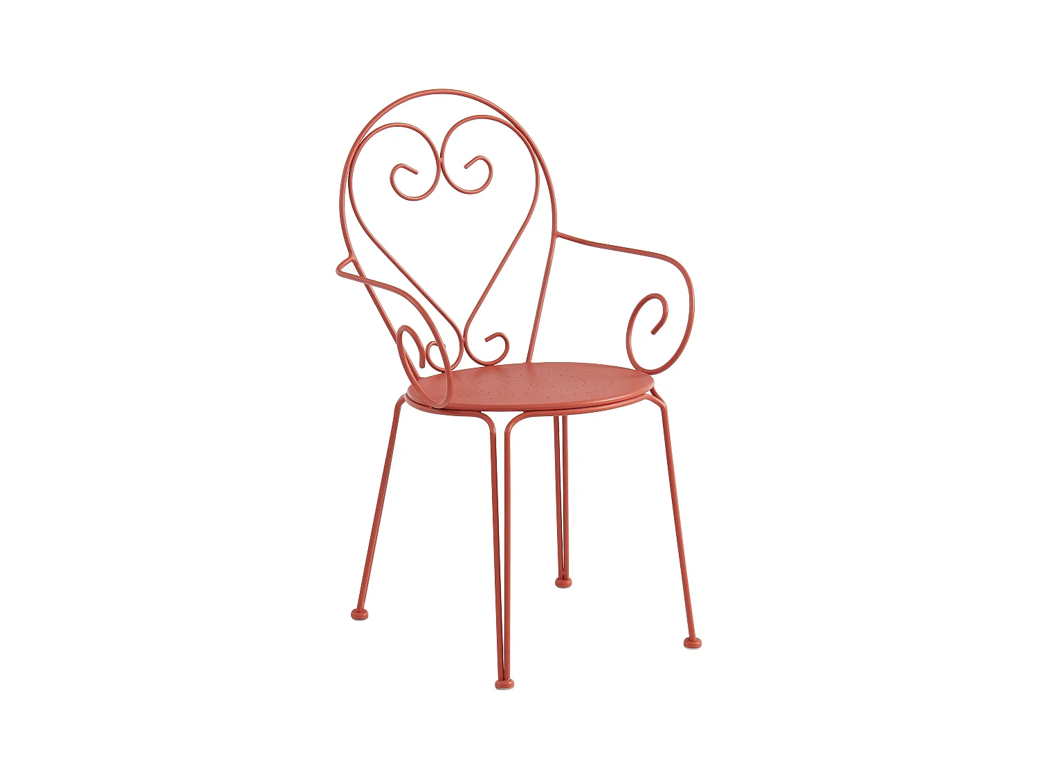 Salle à manger de jardin  en métal façon fer forgé: une table et 4 fauteuils empilables - Terracotta - GUERMANTES de MYLIA