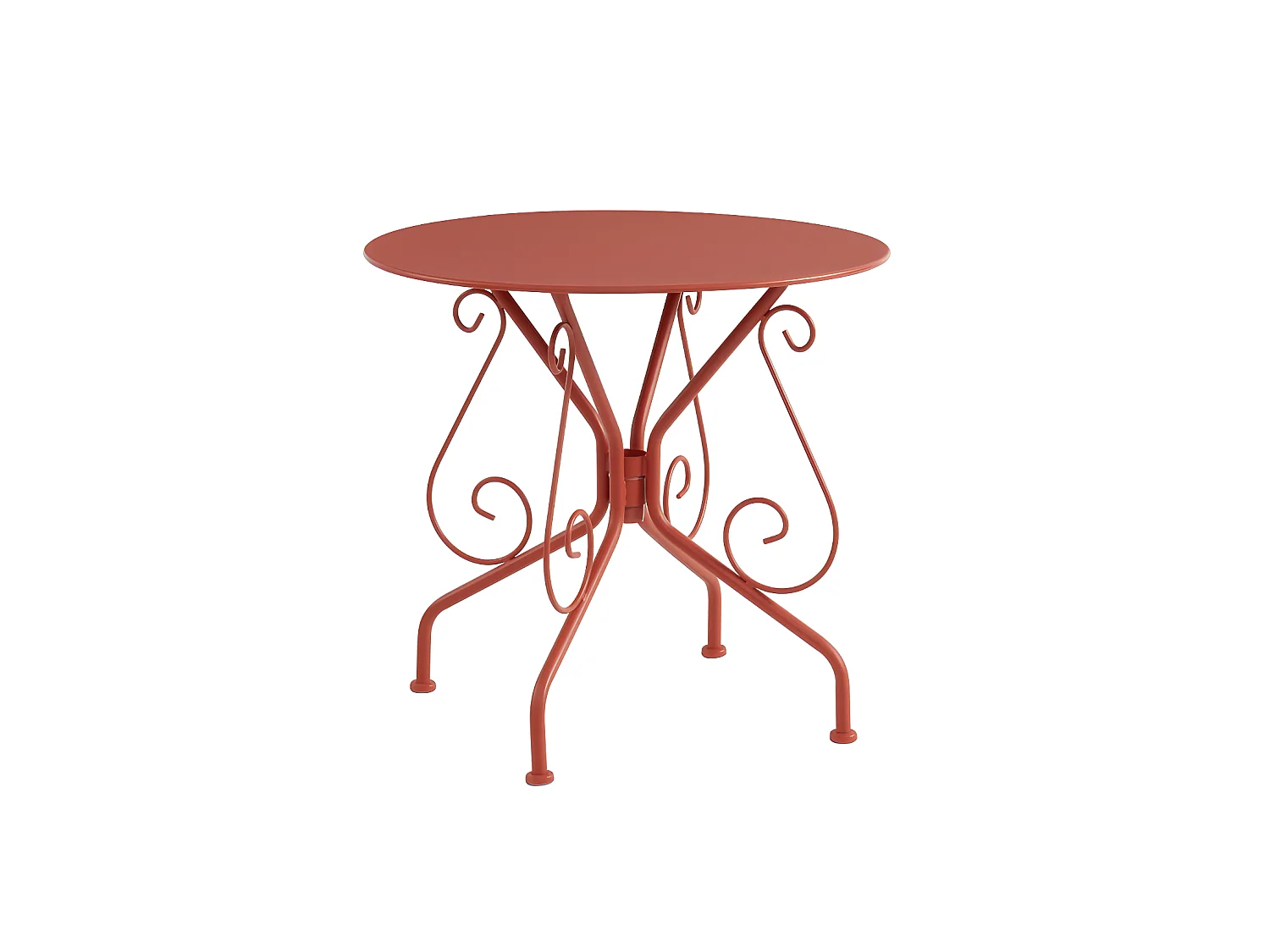 Garten-Essgruppe: Tisch + 4 stapelbare Sessel - Metall in Eisenoptik - Terracotta - GUERMANTES von MYLIA