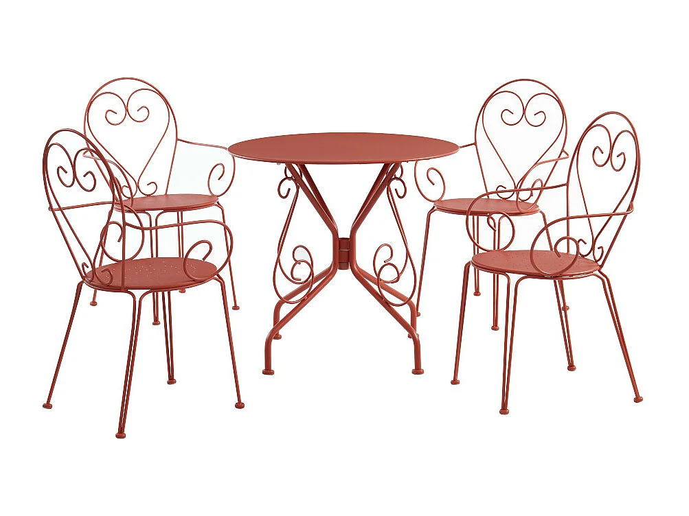 Mesa y sillas de jardín de metal : una mesa y 4 sillas - Terracota - GUERMANTES
