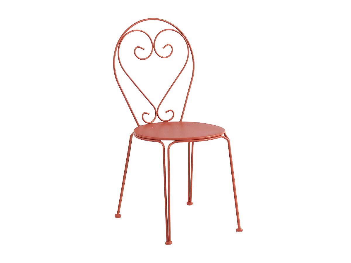 Mesa + 4 sillas jardín apilables metal hierro forjado GUERMANTES terracota