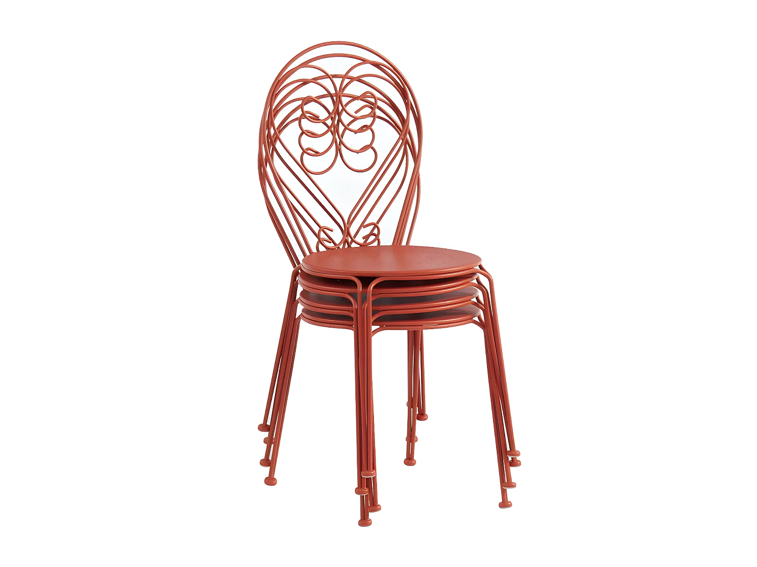 Mesa y sillas de jardín de metal: una mesa y 4 sillas apilables - Terracota - GUERMANTES