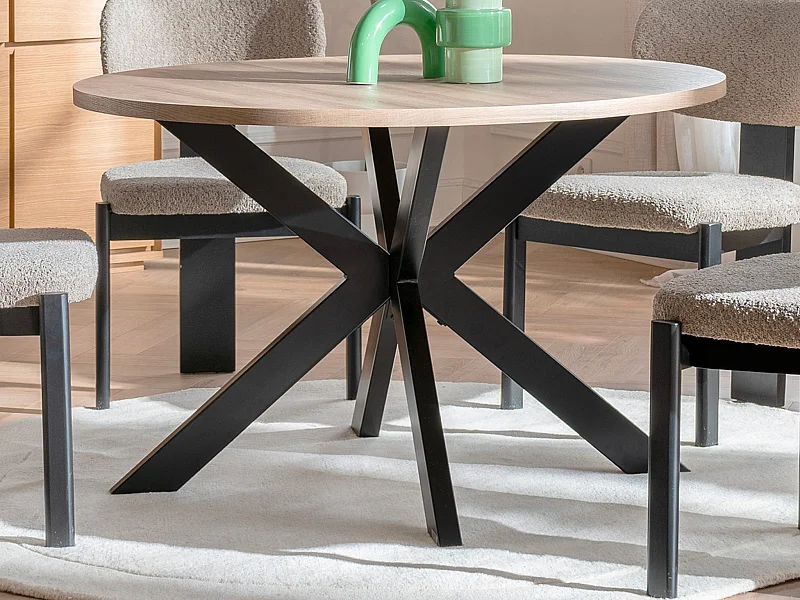 Table à manger TILKI - 4 personnes - MDF & Métal - Chêne et Noir