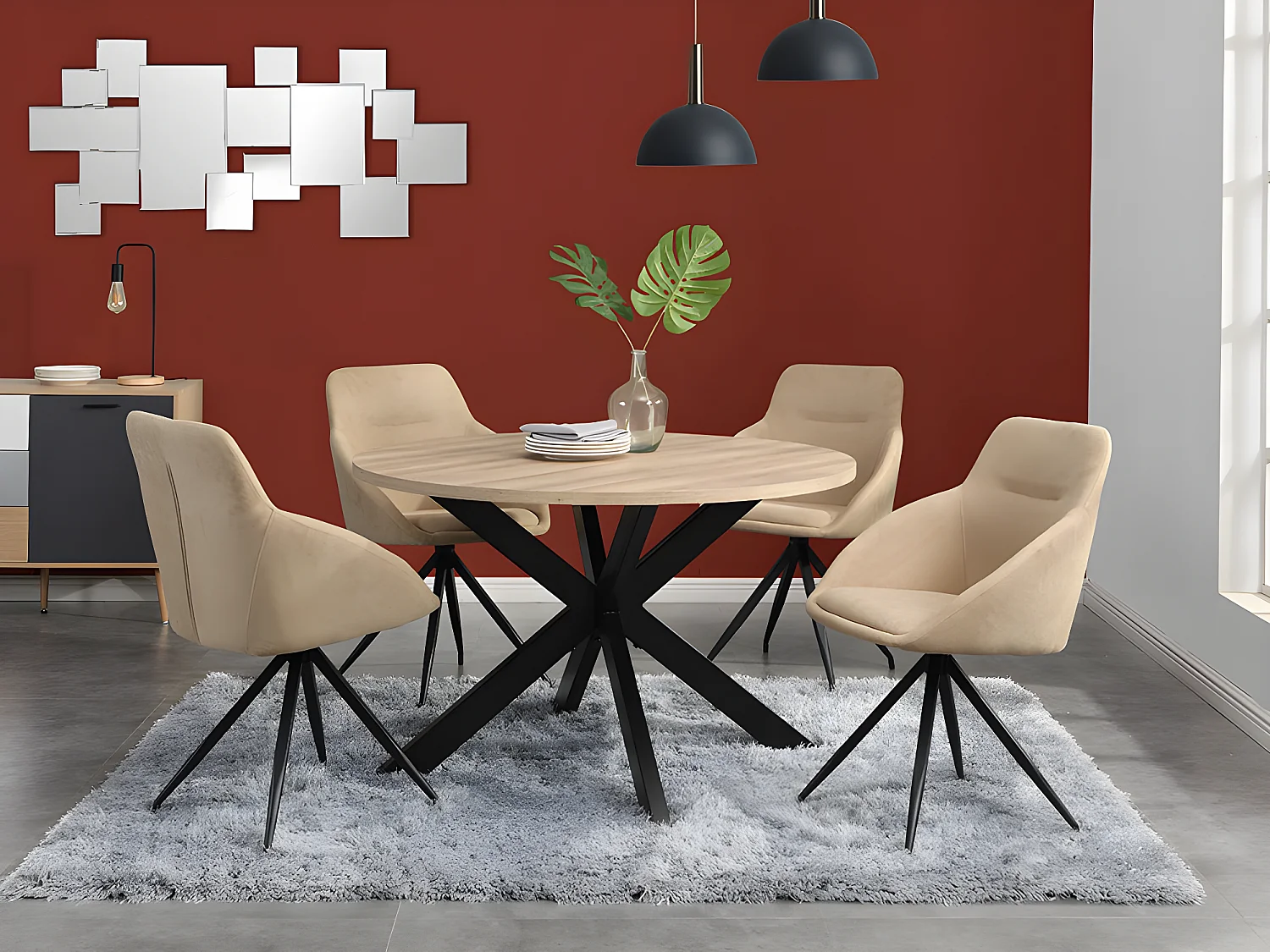Table à manger TILKI - 4 personnes - MDF & Métal - Chêne et Noir