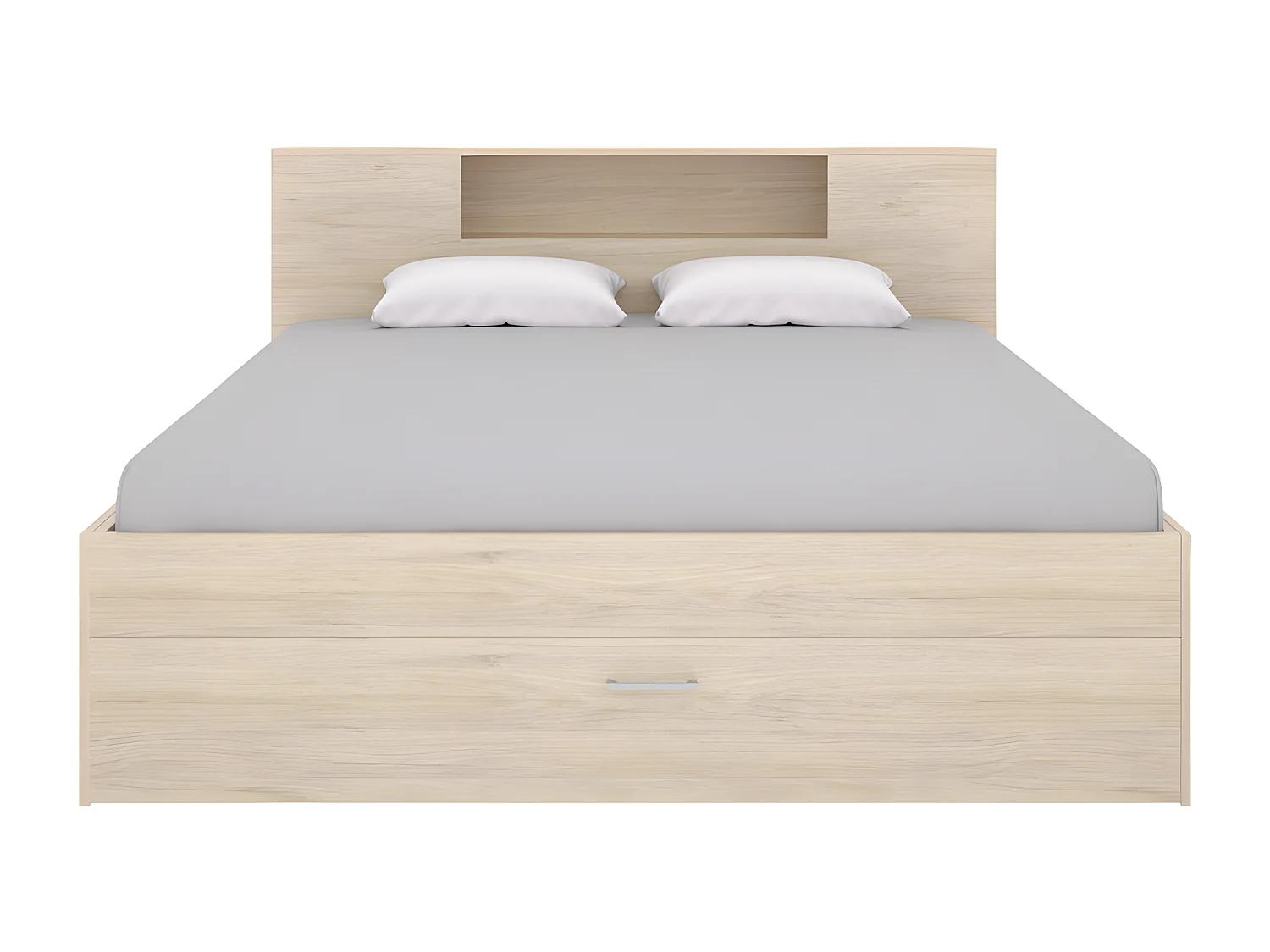 Łóżko z zagłówkiem, ze skrzynią  i szufladami – 140 × 190 cm – kolor: naturalny - LEANDRE