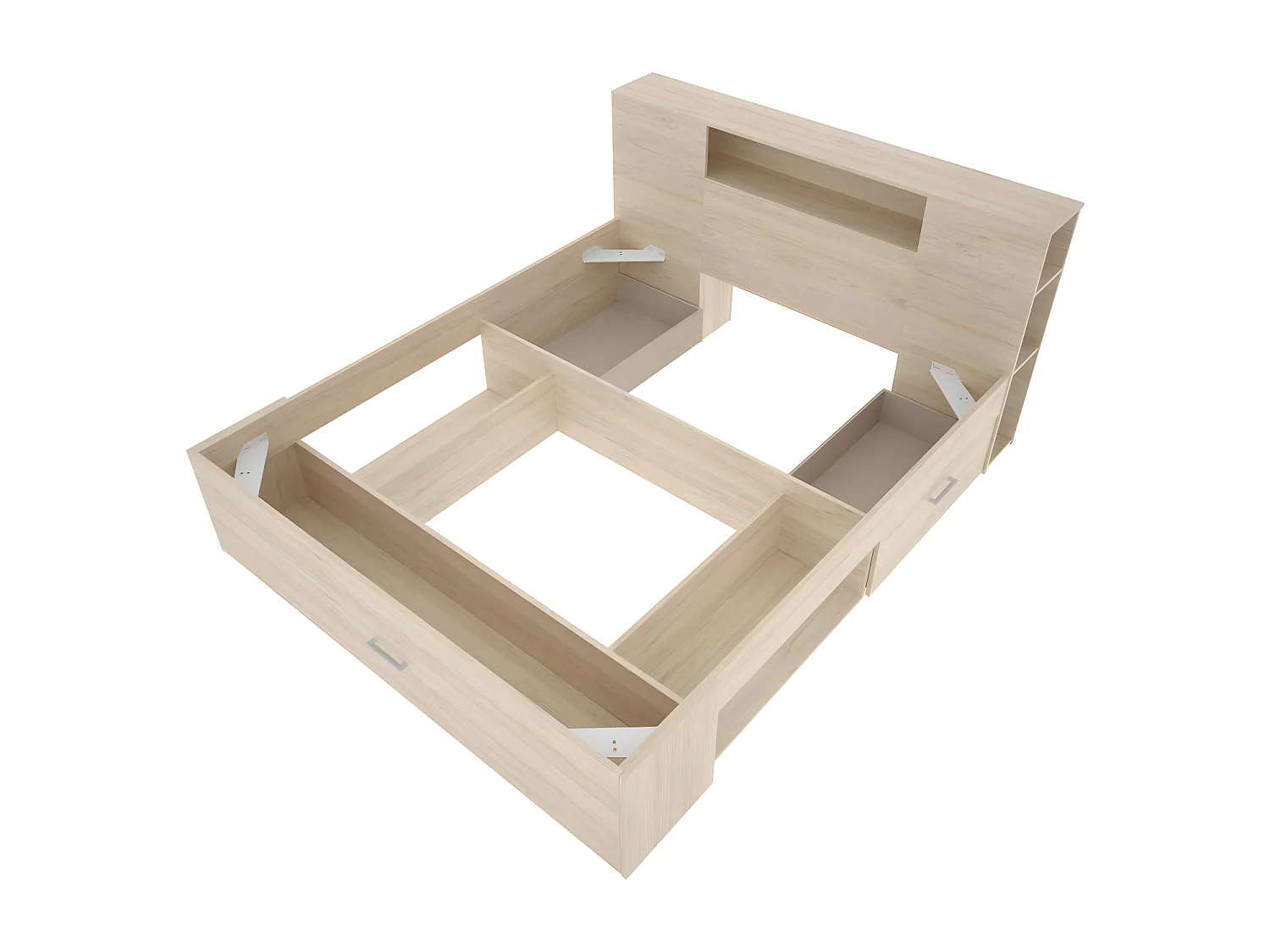 Cama com cabeceira de arrumação e gavetas de 140 x 190 cm  em cor natural - LEANDRE