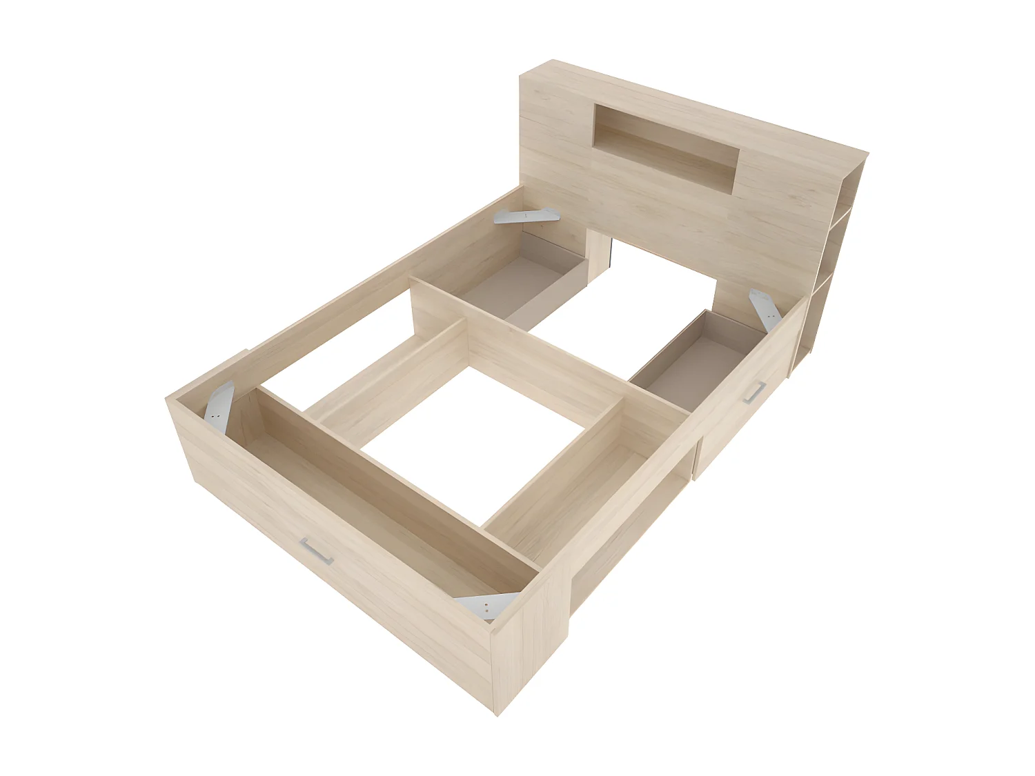 Cama com cabeceira de arrumação e gavetas de 160 x 200 cm em cor natural - LEANDRE