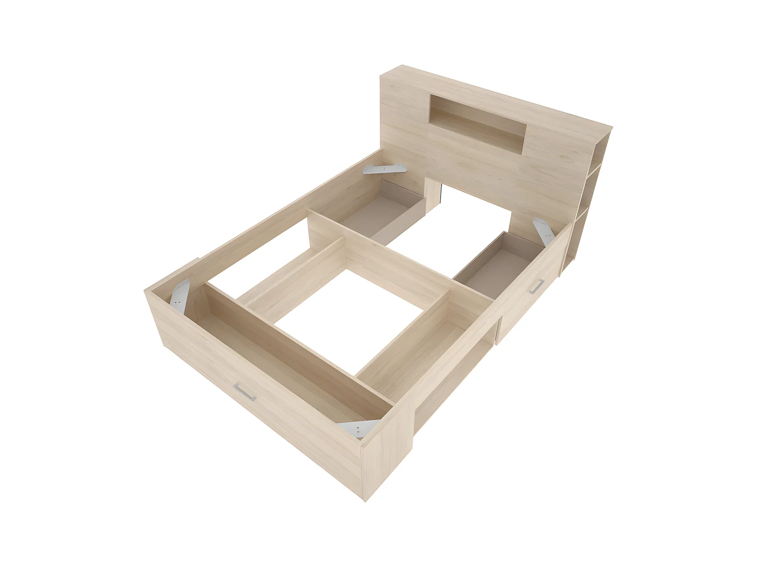 Seng med opbevaringshoveggærde og skuffer - 160 x 200 cm - Farve: Naturlig - LEANDRE