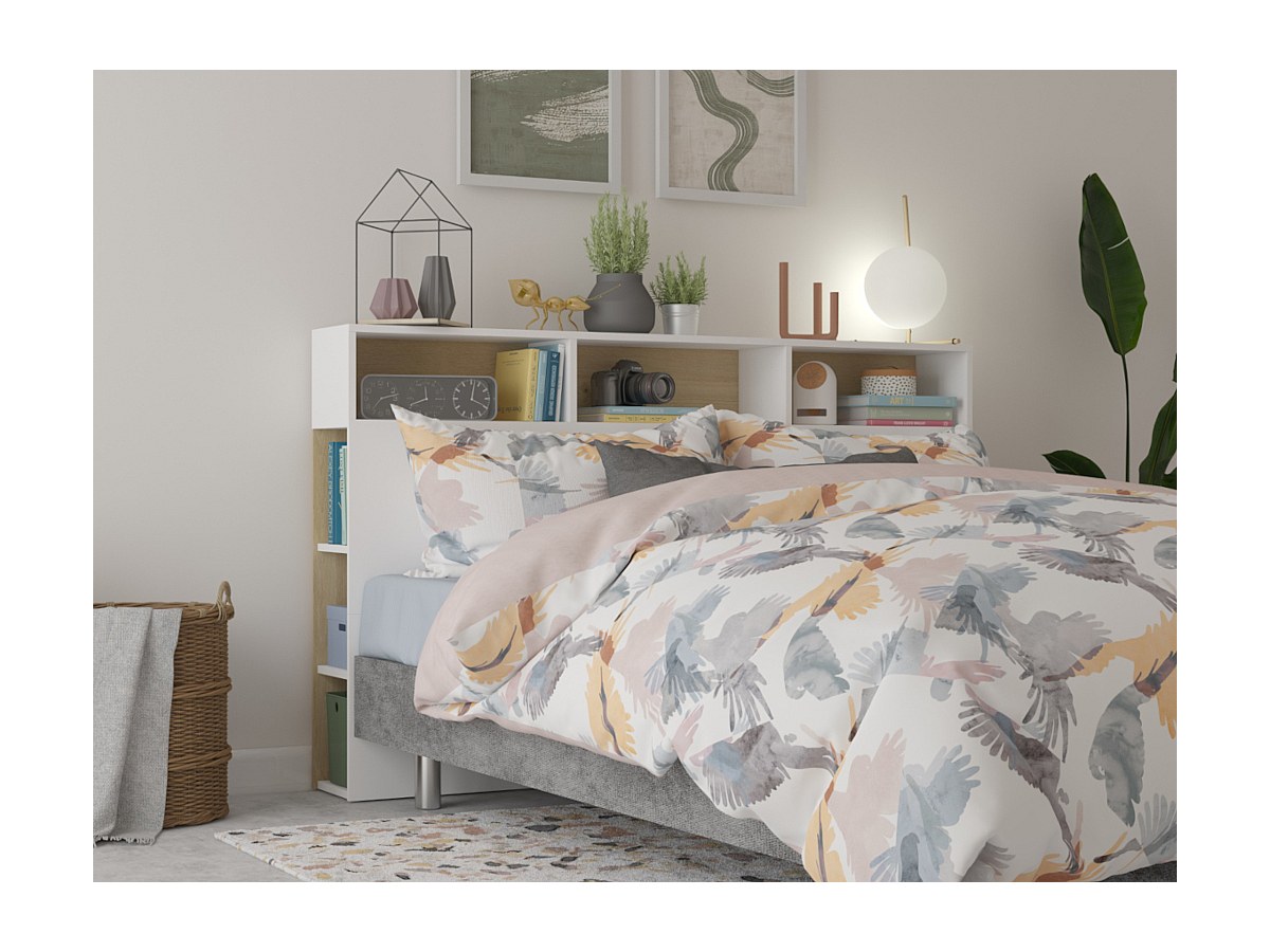 Bett-Kopfteil mit Stauraum 160 cm Farben: Weiß und Eiche. NASTIA