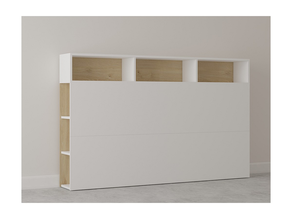 Bett-Kopfteil mit Stauraum 160 cm Farben: Weiß und Eiche. NASTIA