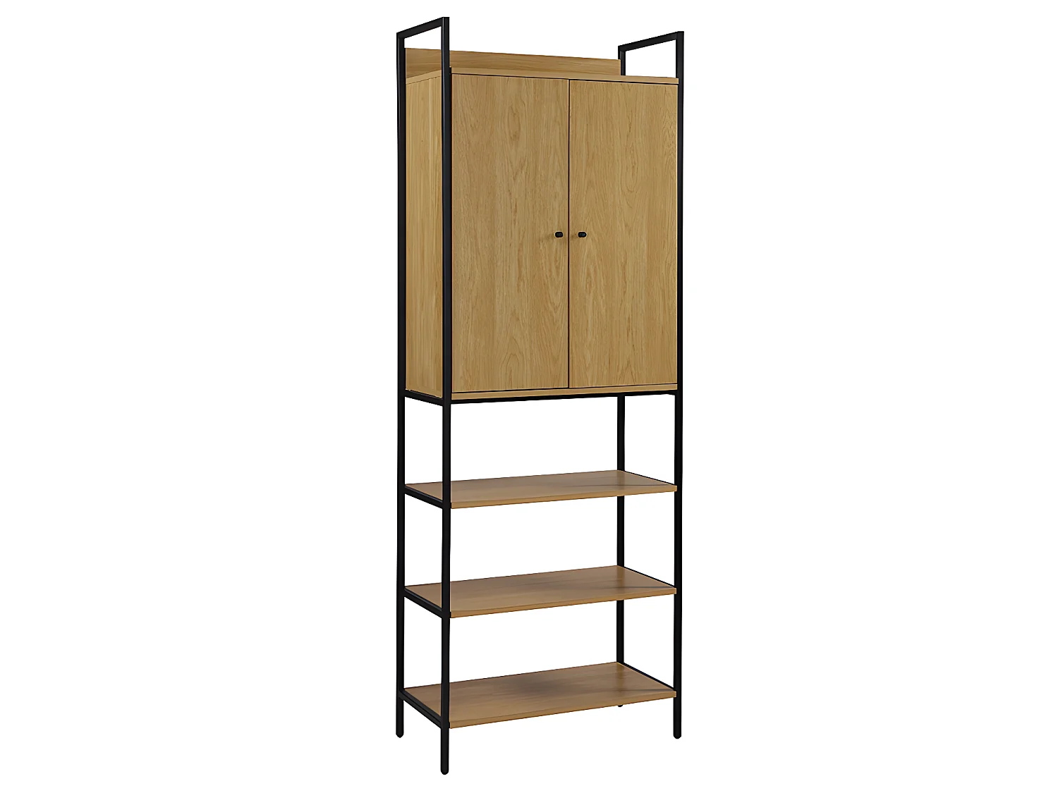 Garderobe mit 2 Türen, 3 Regale & 1 Garderobe - Eichefarben & Schwarz - TAPORA