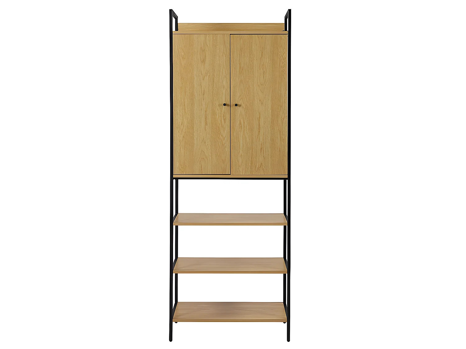 Garderobe mit 2 Türen, 3 Regale & 1 Garderobe - Eichefarben & Schwarz - TAPORA