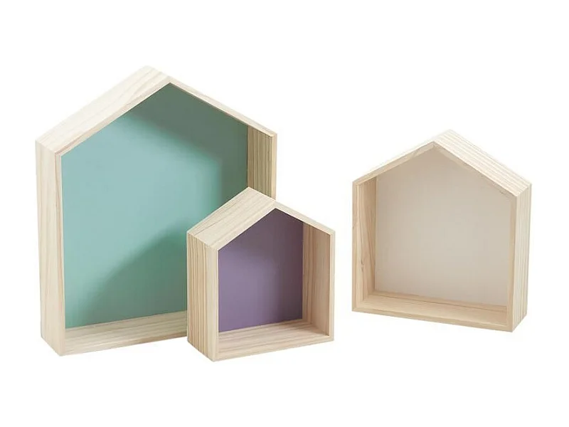 Niches murales maisonnettes colorées (Lot de 3)