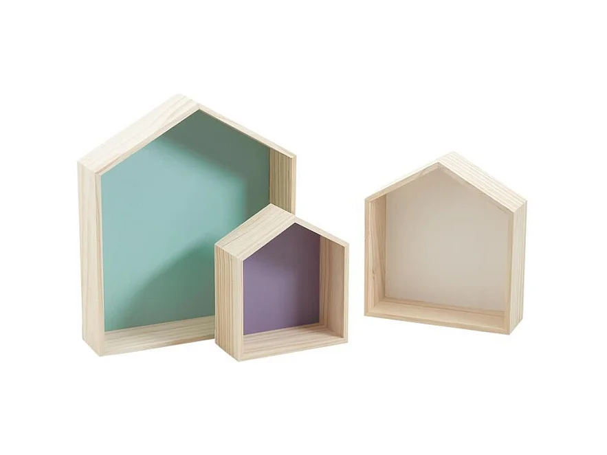Niches murales maisonnettes colorées (Lot de 3)