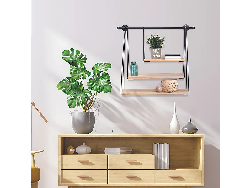 Etagere Filaire Murale Balancelle 67.5x62cm Noir, Marron