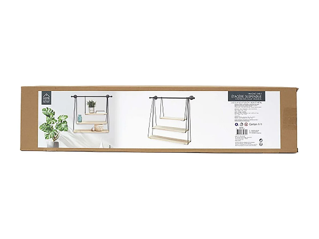 Etagere Filaire Murale Balancelle 67.5x62cm Noir, Marron