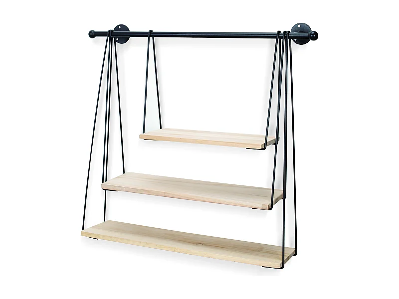 Etagere Filaire Murale Balancelle 67.5x62cm Noir, Marron