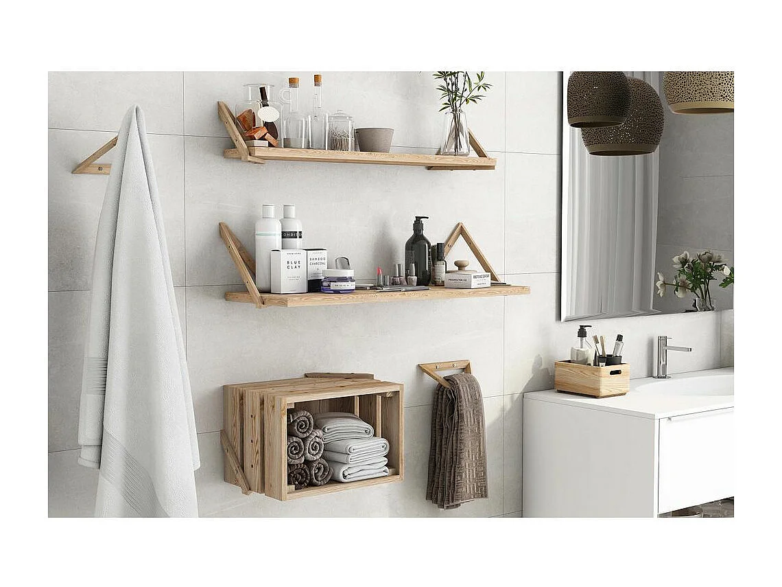 Etagère tablette murale en pin brut 90 x 17 cm