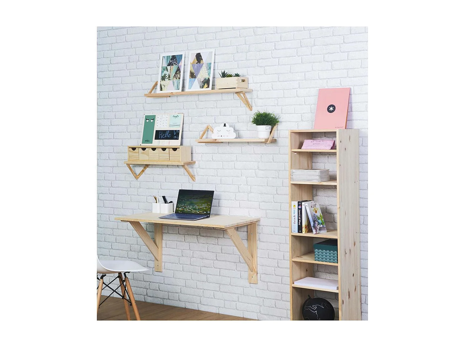 Etagère tablette murale en pin brut 90 x 17 cm