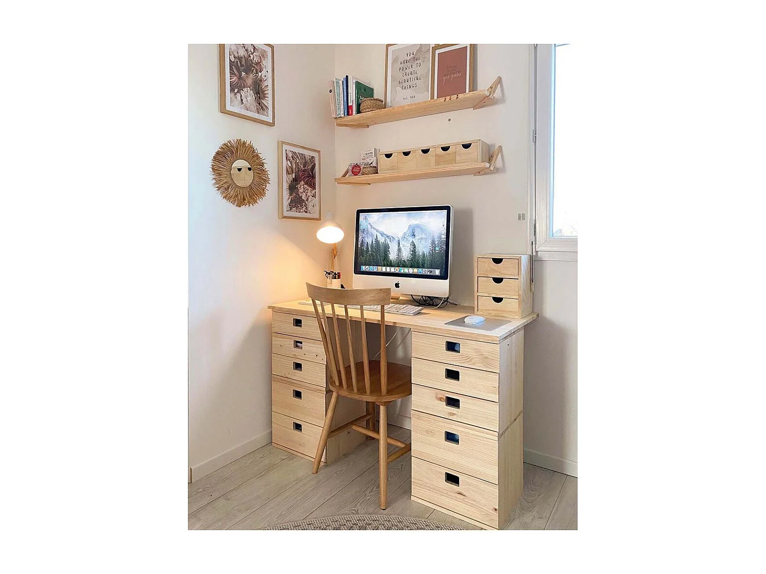 Etagère tablette murale en pin brut 90 x 17 cm