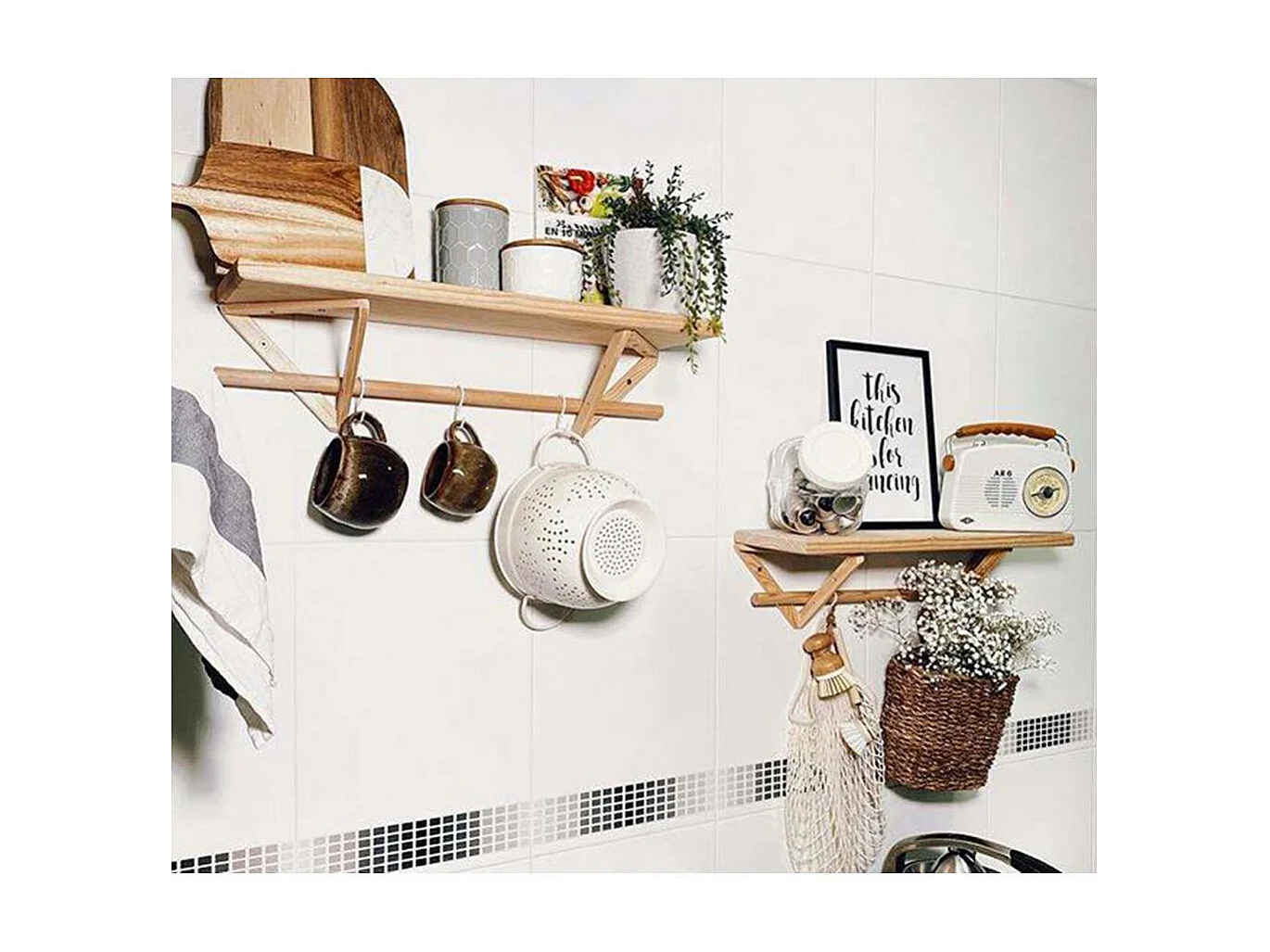 Etagère tablette murale en pin brut (Lot de 2)