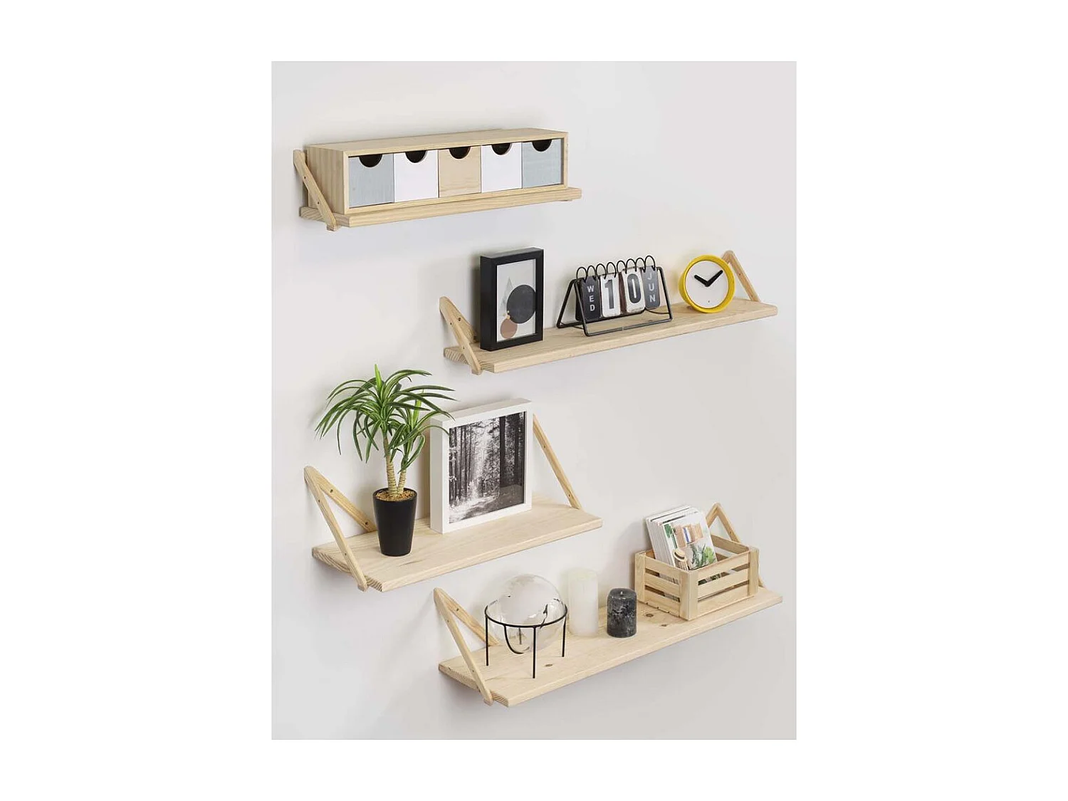 Etagère tablette murale en pin brut (Lot de 2)