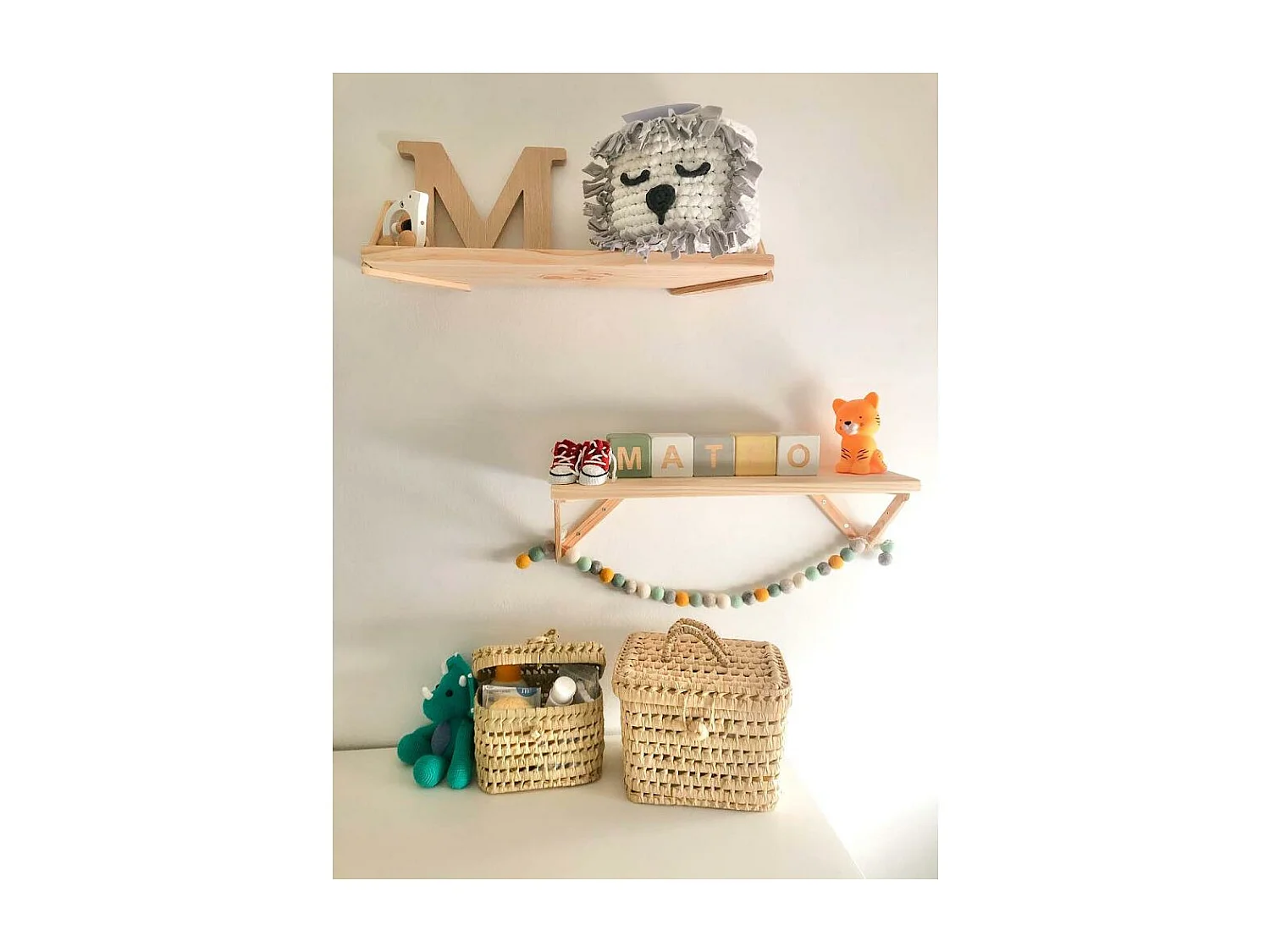 Etagère tablette murale en pin brut (Lot de 2)