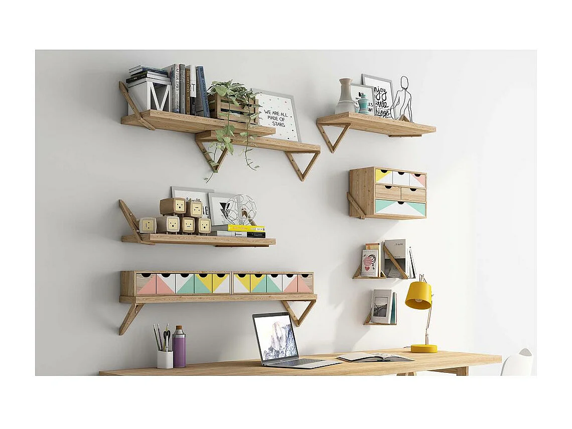 Etagère tablette murale en pin brut (Lot de 2)