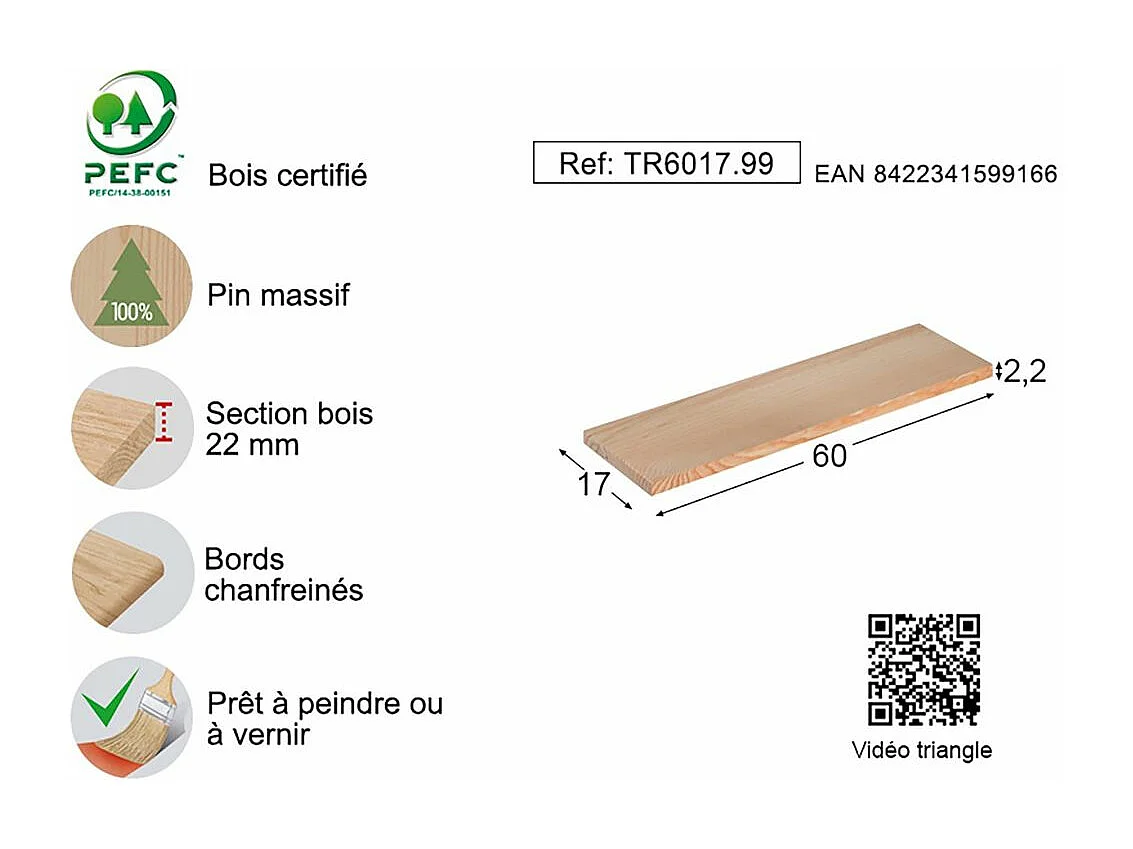 Etagère tablette murale en pin brut (Lot de 2)