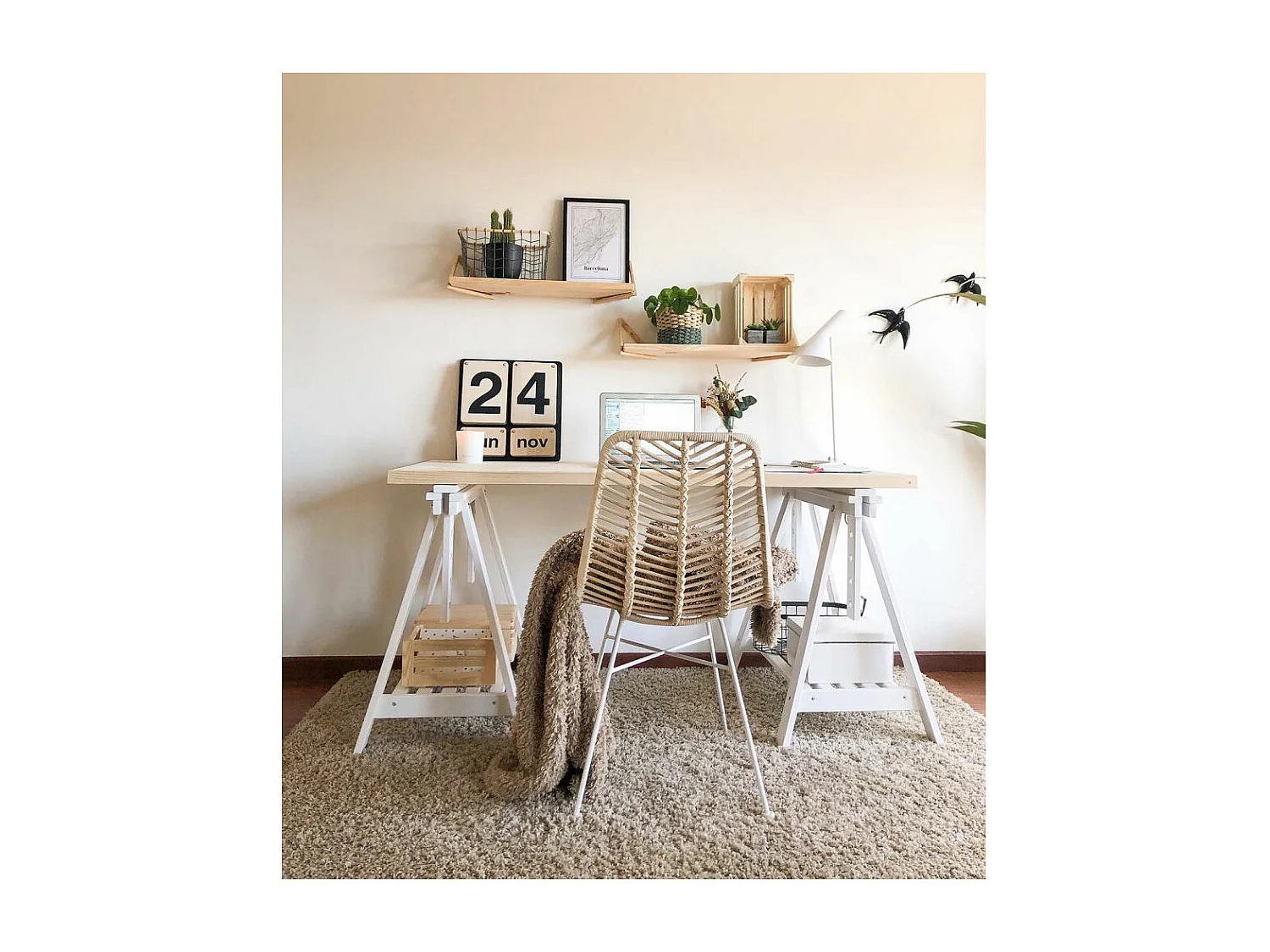 Etagère tablette murale en pin brut (Lot de 2)