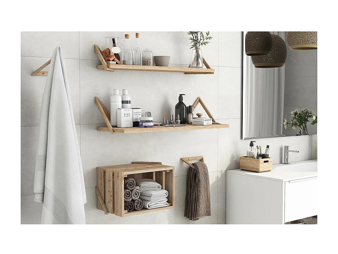 Etagère tablette murale en pin brut 60 x 25 cm