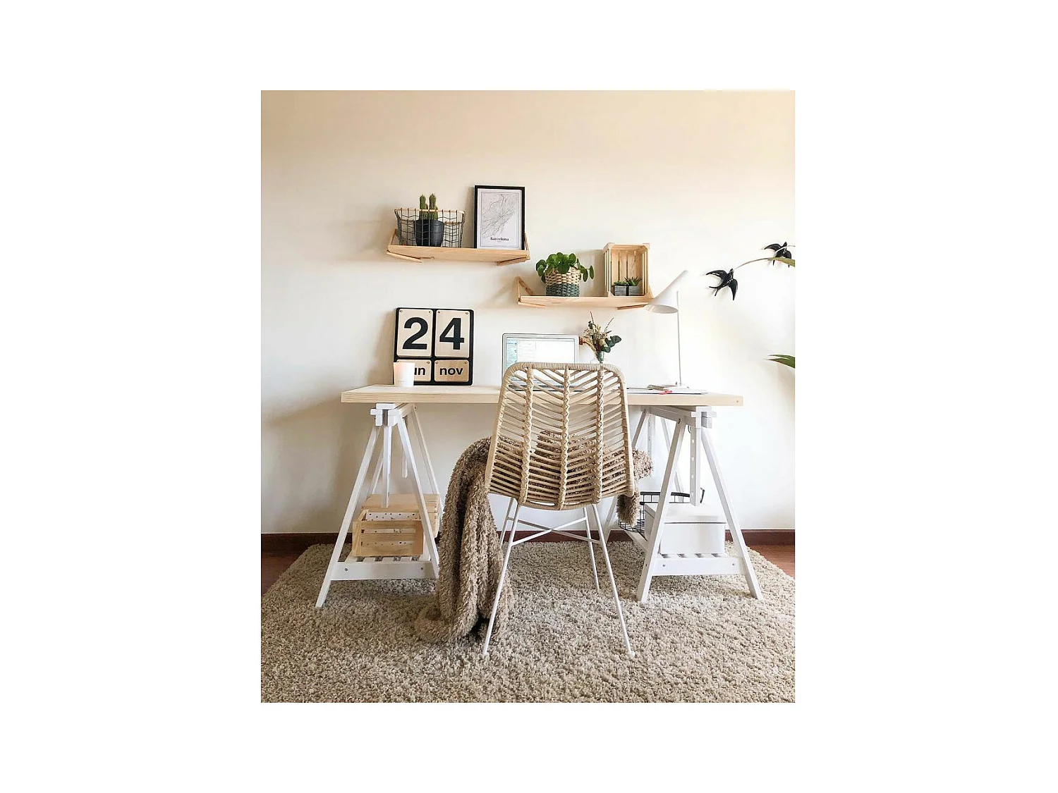 Etagère tablette murale en pin brut 60 x 25 cm