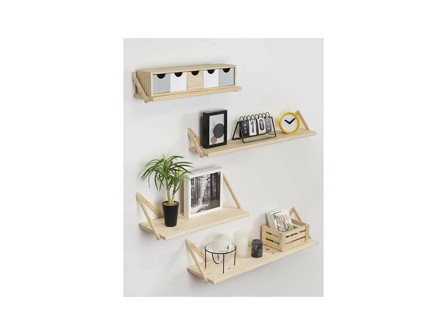Etagère tablette murale en pin brut 60 x 25 cm