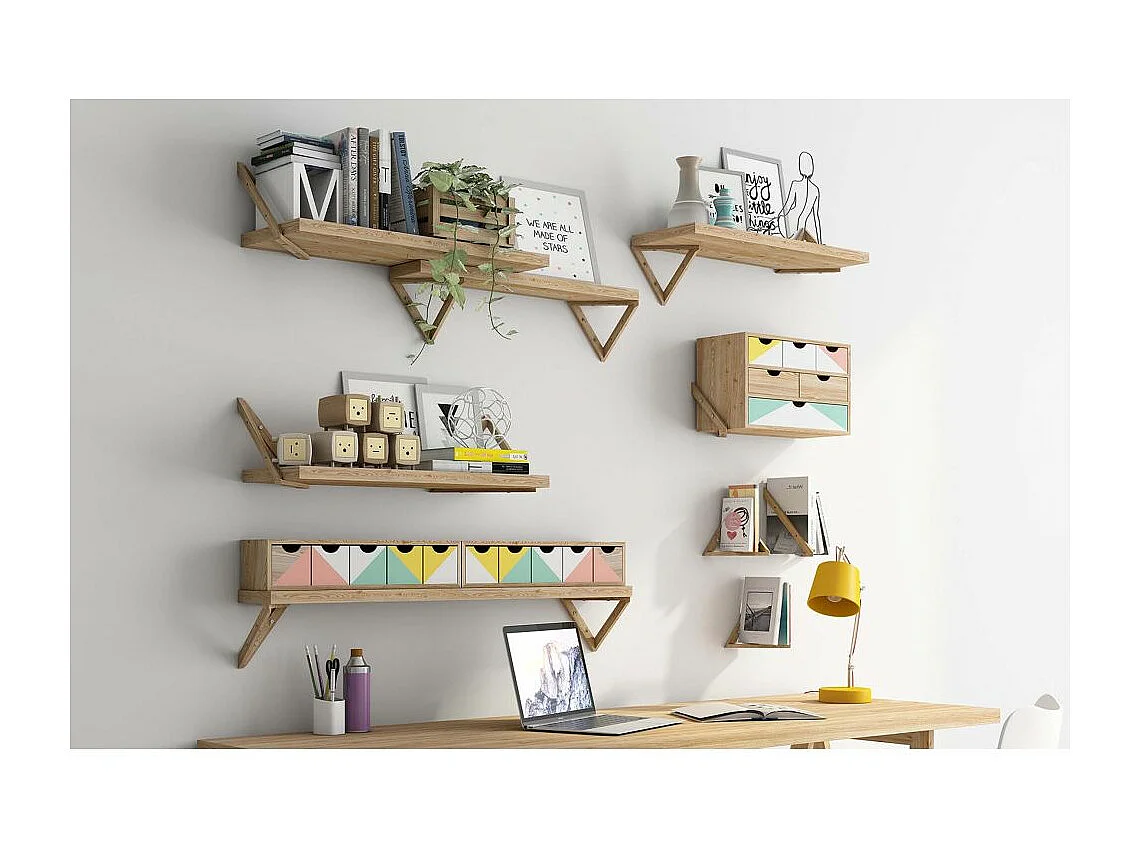 Etagère tablette murale en pin brut 90 x 25 cm