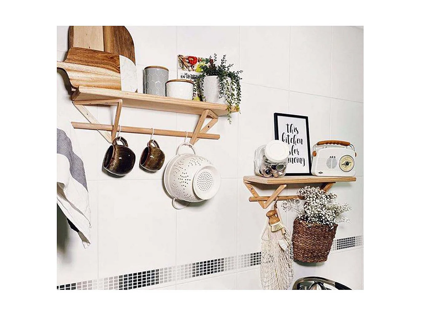 Etagère tablette murale en pin brut 90 x 25 cm