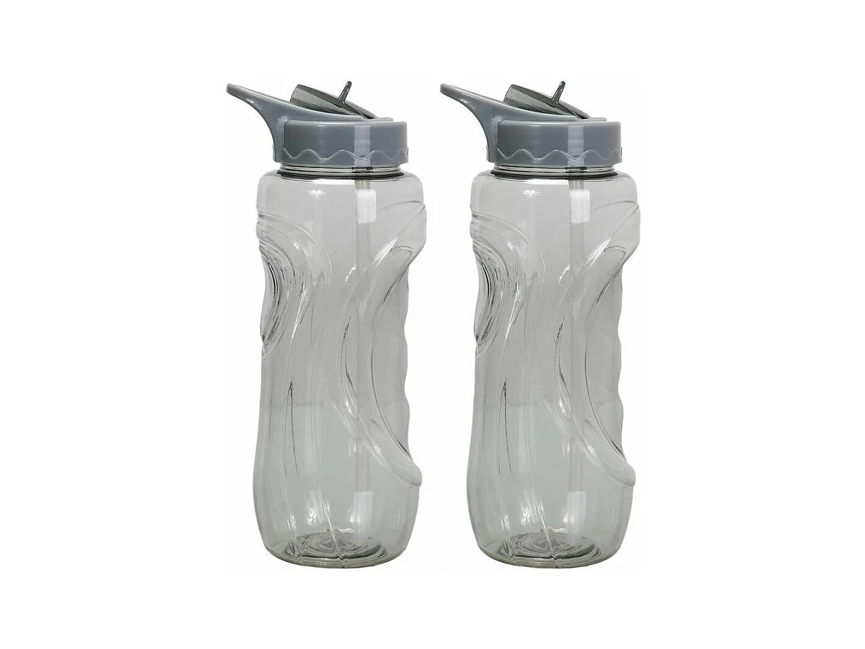 Gourde de sport bouchon avec paille 900 ml (Lot de 2) Gris