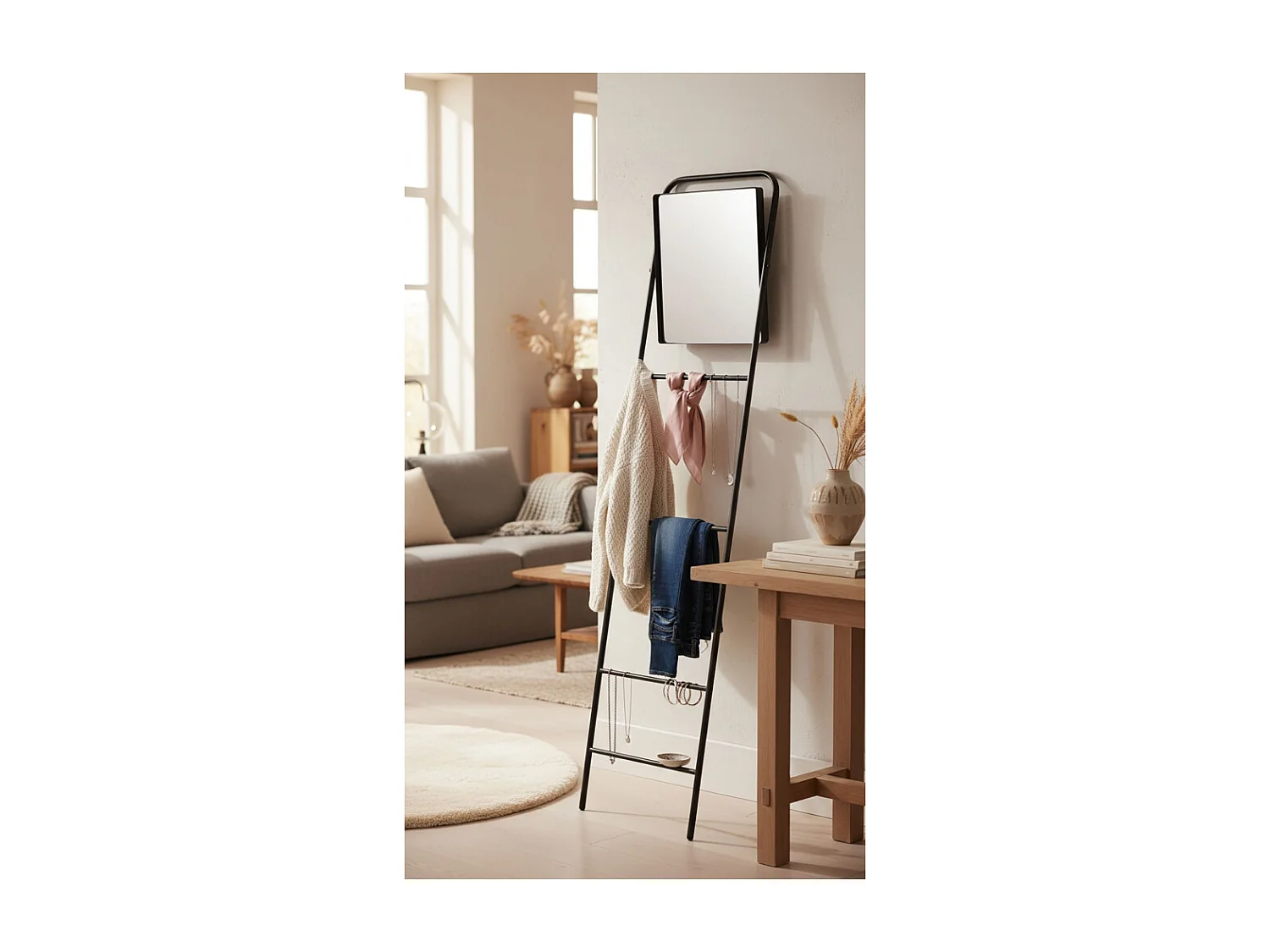 Miroir échelle en métal Porte serviette