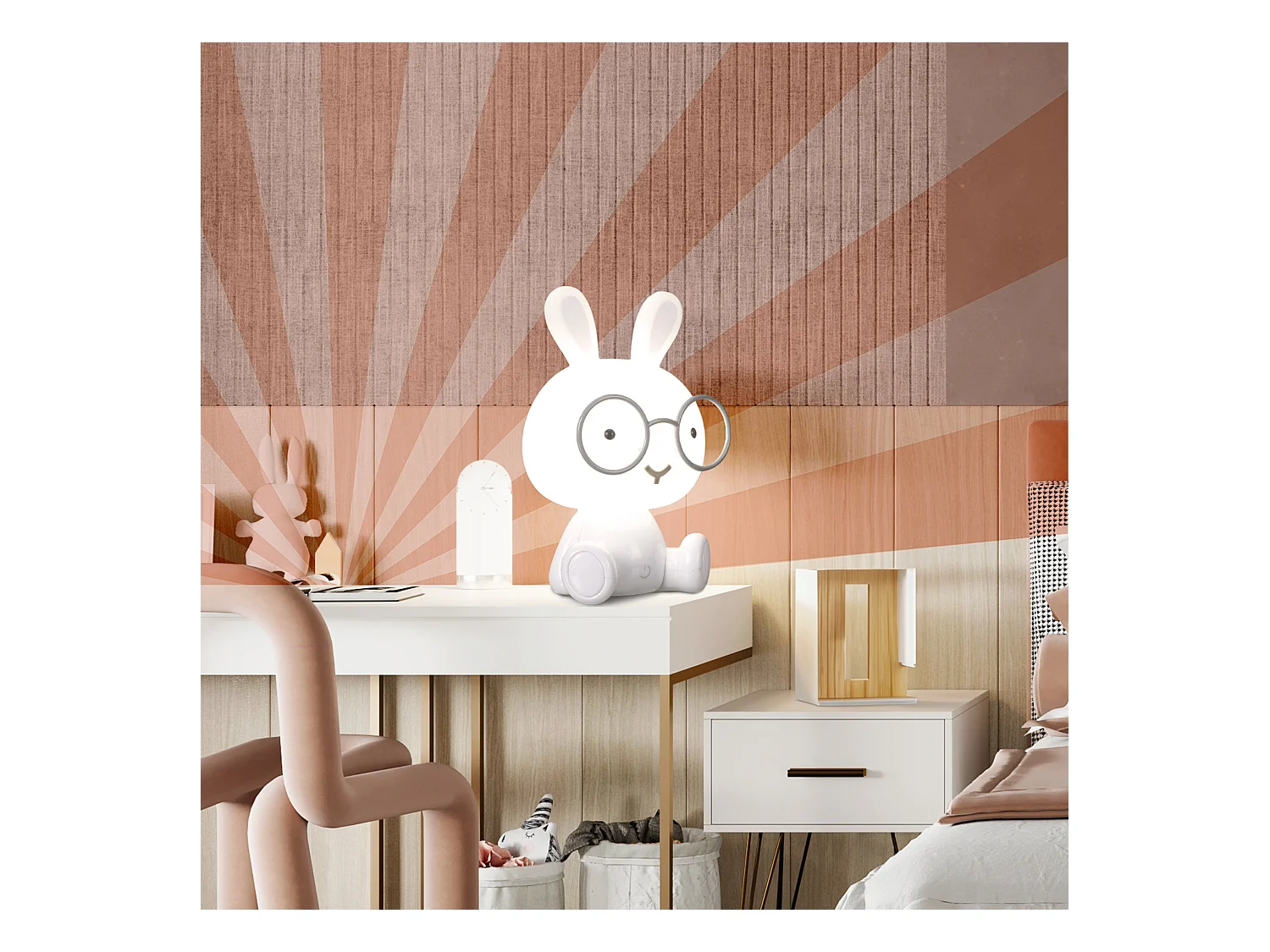 Lampe Led Table Lapin Blanc, Gris