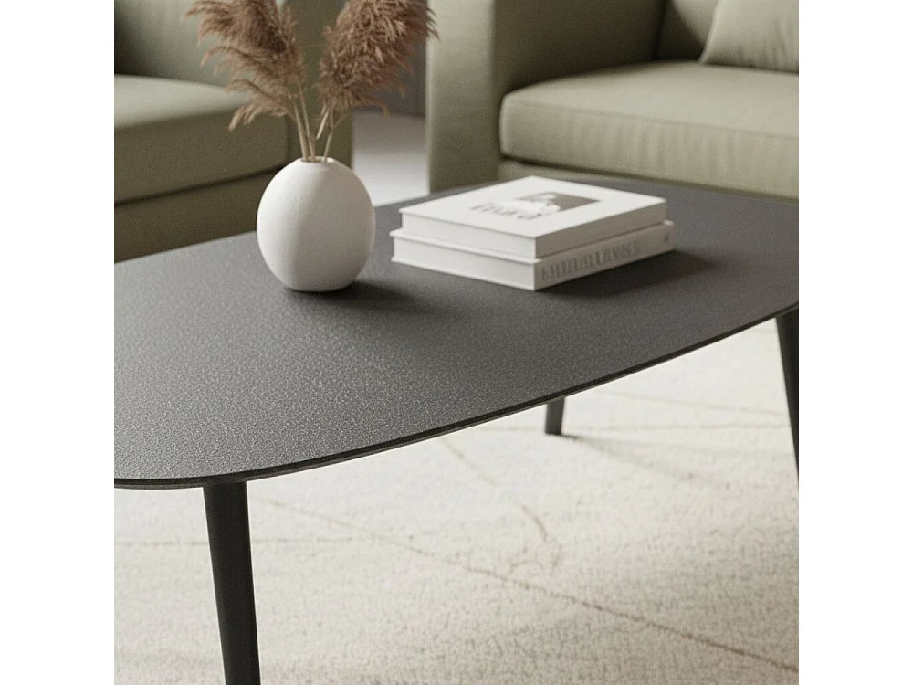 Table basse ovale en métal texturé noir