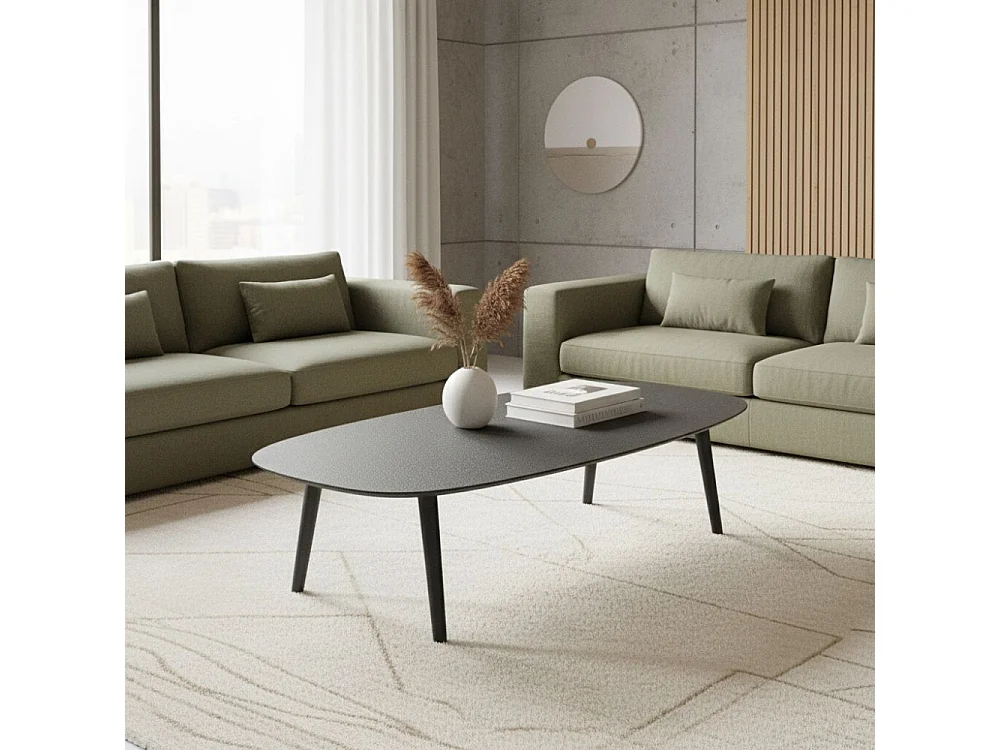 Table basse ovale en métal texturé noir