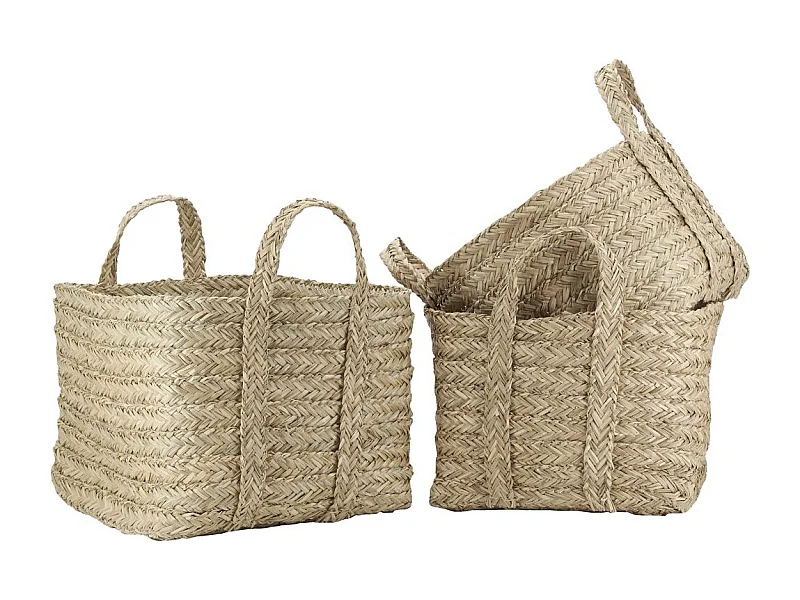 Corbeilles carrées en jonc naturel tressé (lot de 3)