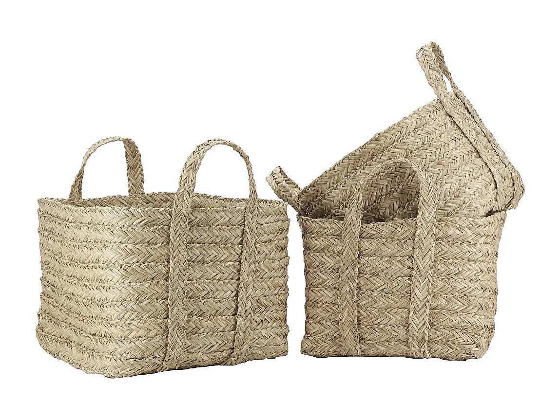 Corbeilles carrées en jonc naturel tressé (lot de 3)