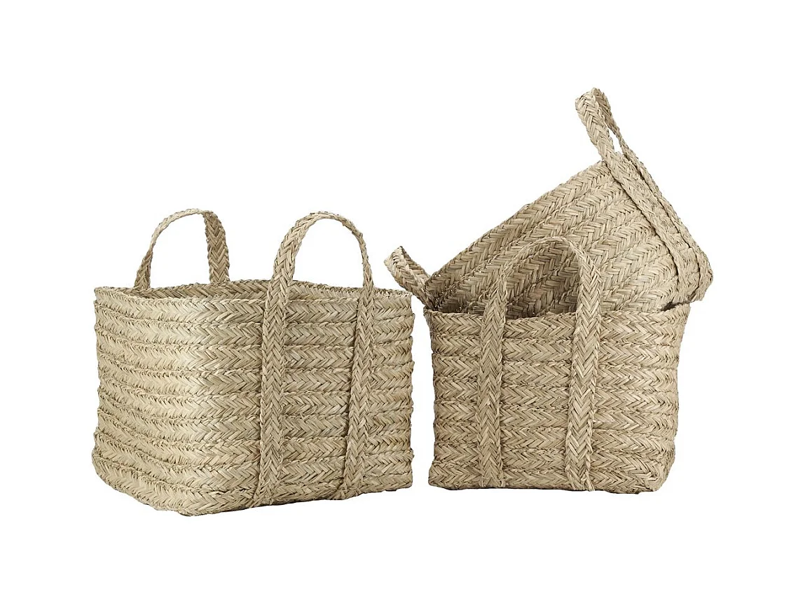 Corbeilles carrées en jonc naturel tressé (lot de 3)