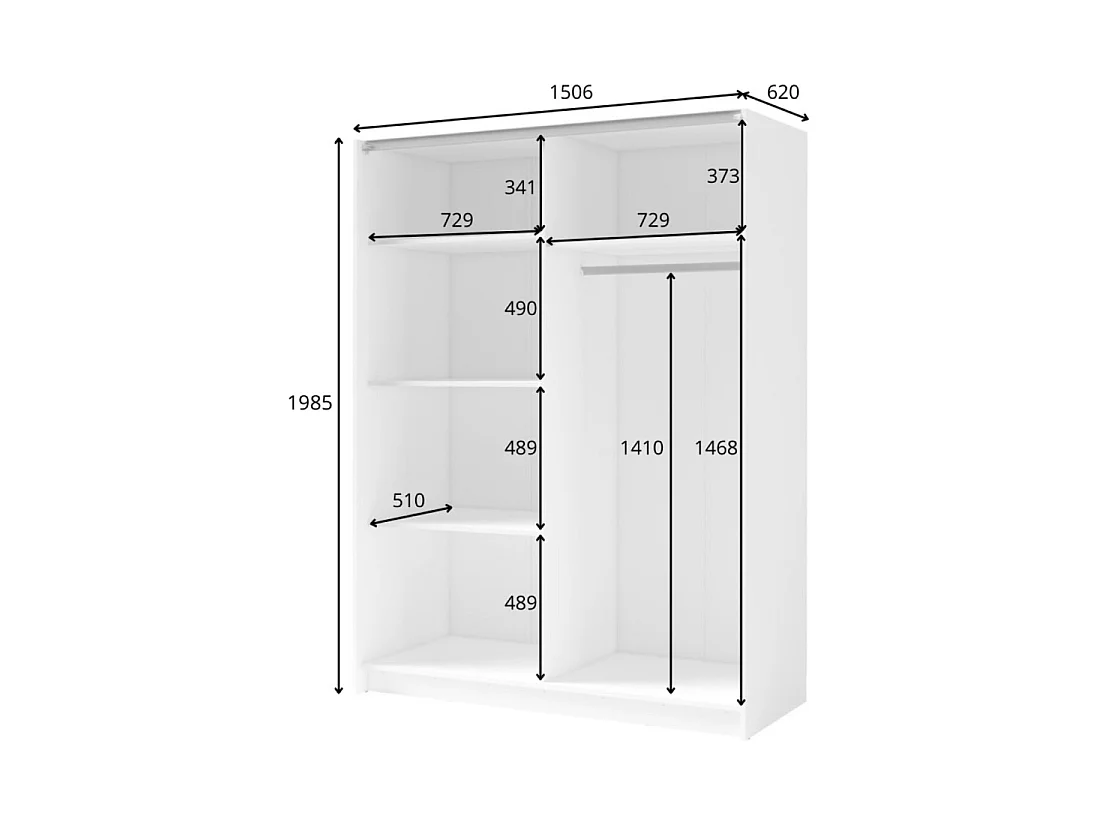 Armario de 2 puertas correderas con espejo - Colección GOZU - Color gris grafito - 150 x 198 x 62 cm