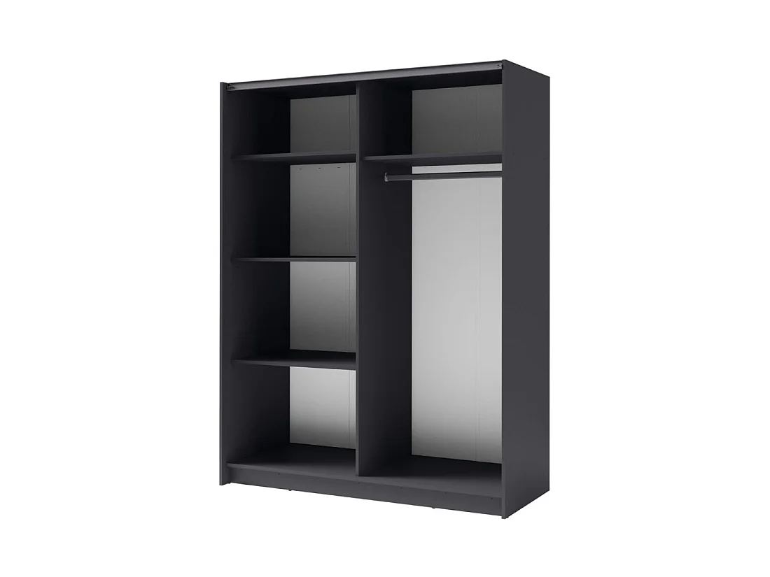 Armario de 2 puertas correderas con espejo - Colección GOZU - Color gris grafito - 150 x 198 x 62 cm