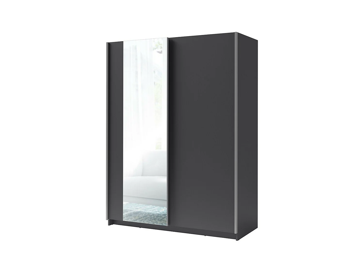 Armoire GOZU 2 portes coulissantes avec miroir - Coloris Gris Graphite - 180 x 198 x 62 cm