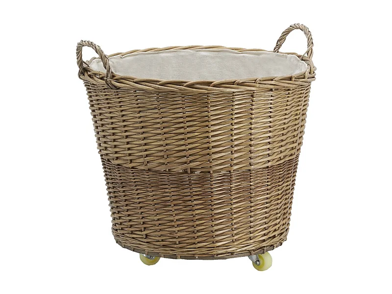 Corbeille à roulettes en osier avec doublure en jute Ronde