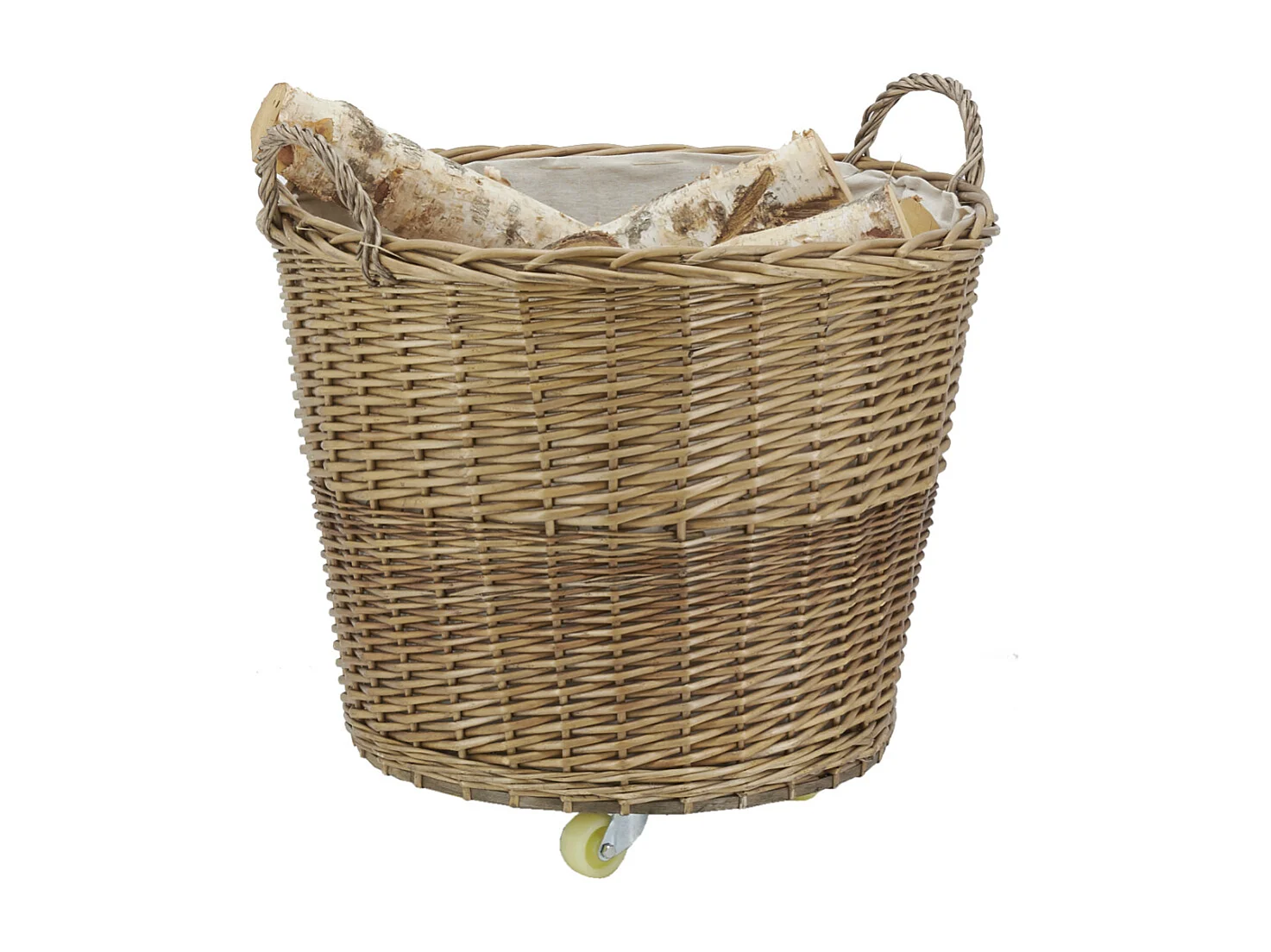 Corbeille à roulettes en osier avec doublure en jute Ronde