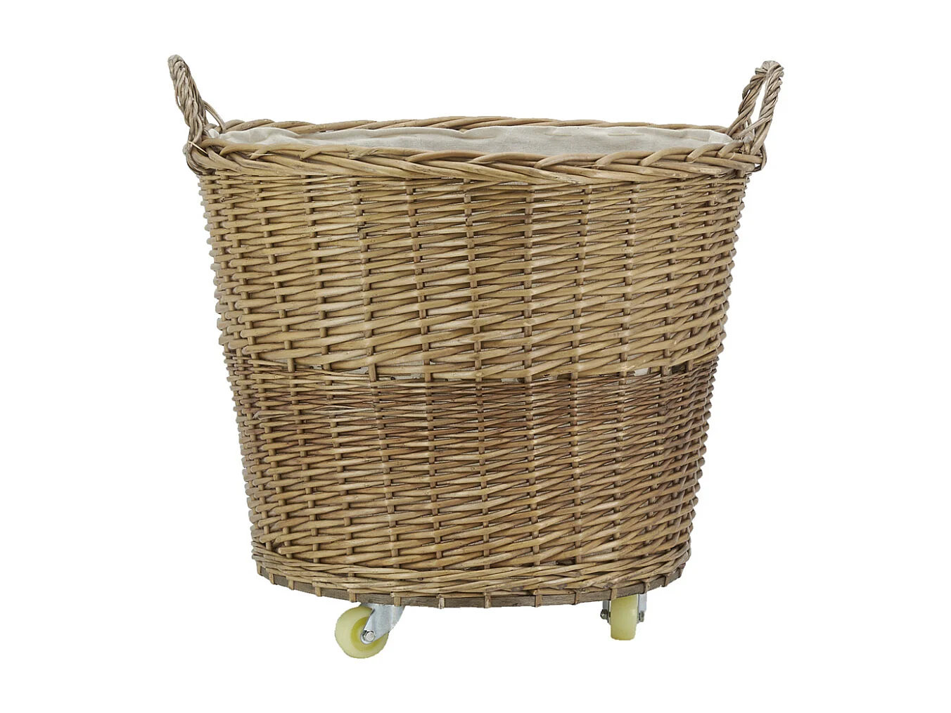 Corbeille à roulettes en osier avec doublure en jute Ronde